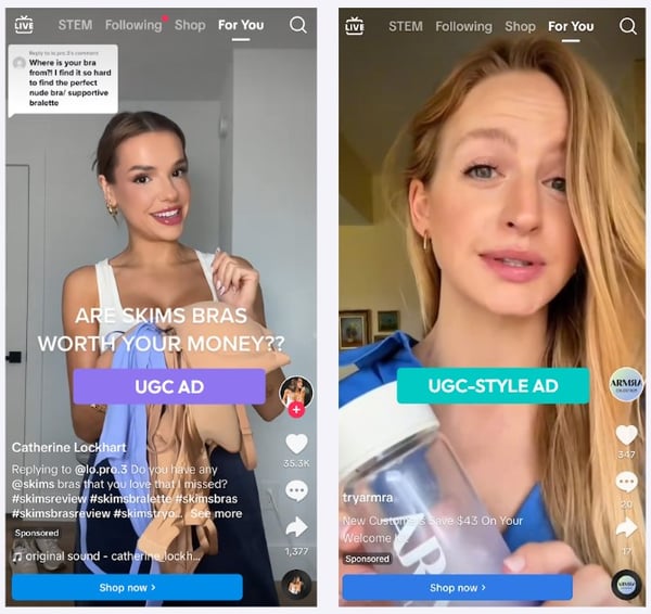 UGC Ad vs UGC Style ad