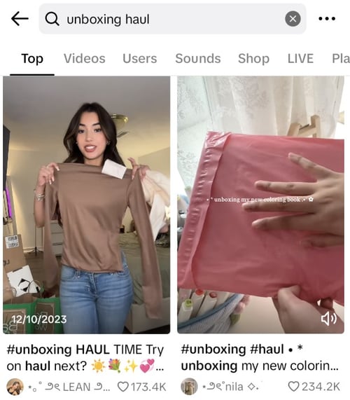 unboxing haul example on tiktok