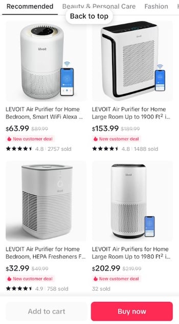 Levoit tiktok shop example