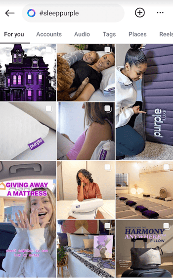 branded hashtag example from Purple #sleeppurple