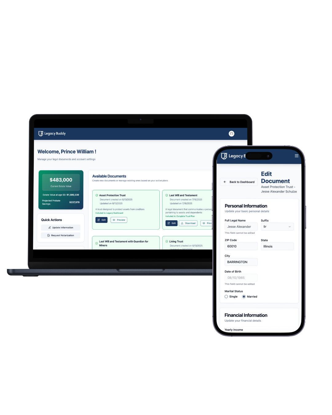 Legacy Buddy Customer Dashboard
