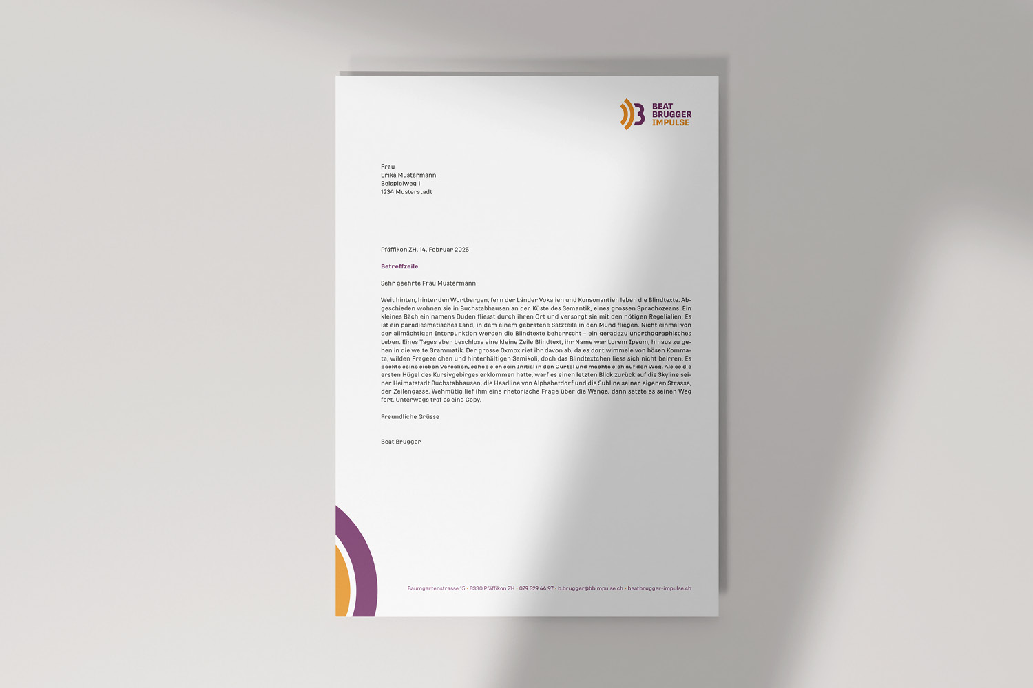 Briefpapier mit Logo für Unternehmensberater Beat Brugger