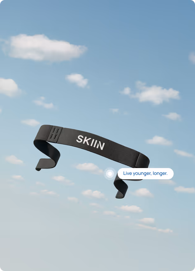 The Myant Health Skiin band flying in the air.