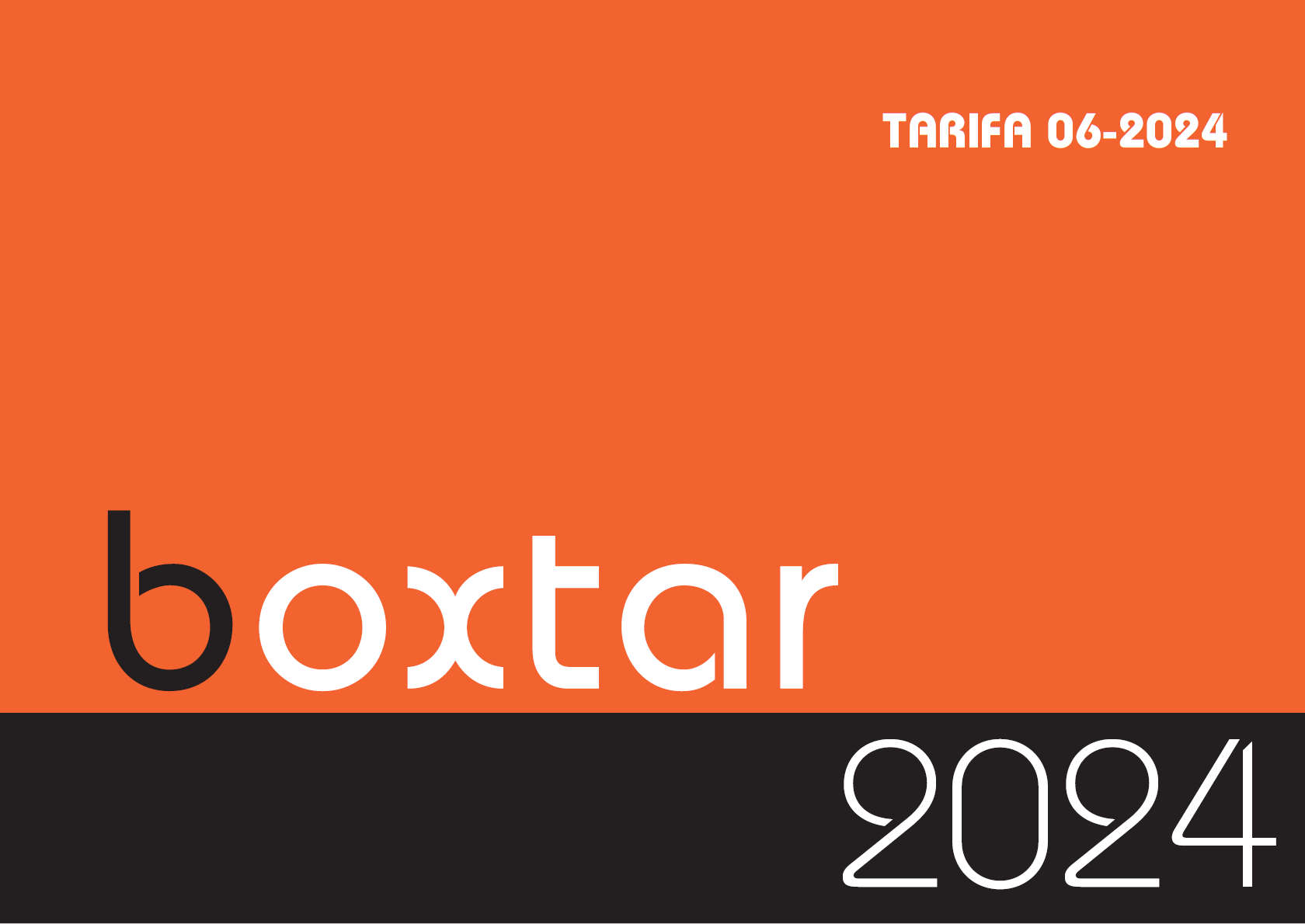 Boxtar logo with orange background on top and black background on bottom, text reads 'TARIFA 06-2024' in top right and '2024' in bottom right.