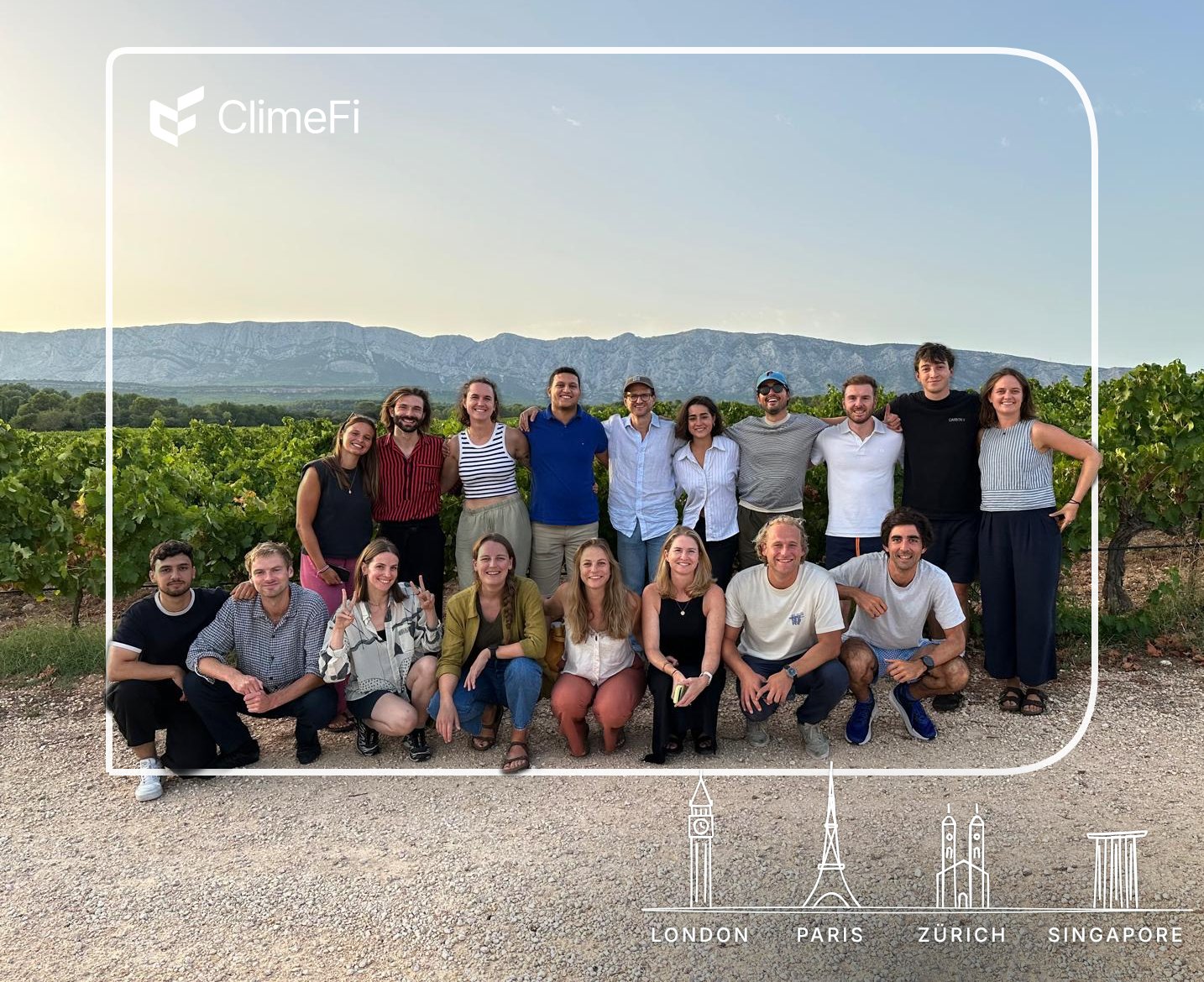 The ClimeFi team together at a company offsite in Provence