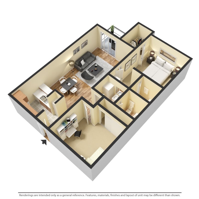 3D apartment layout preview at Biltmore on the Lake.