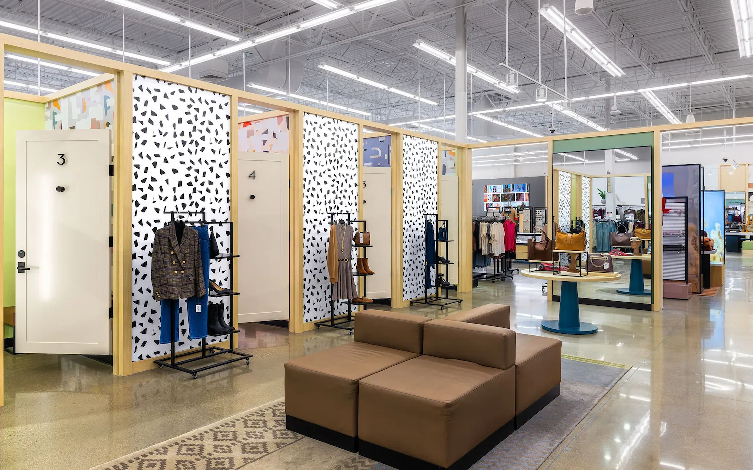 Fitting room installation detail at Macy’s Rookwood in Cincinnati, renovated by Perry Contracting.