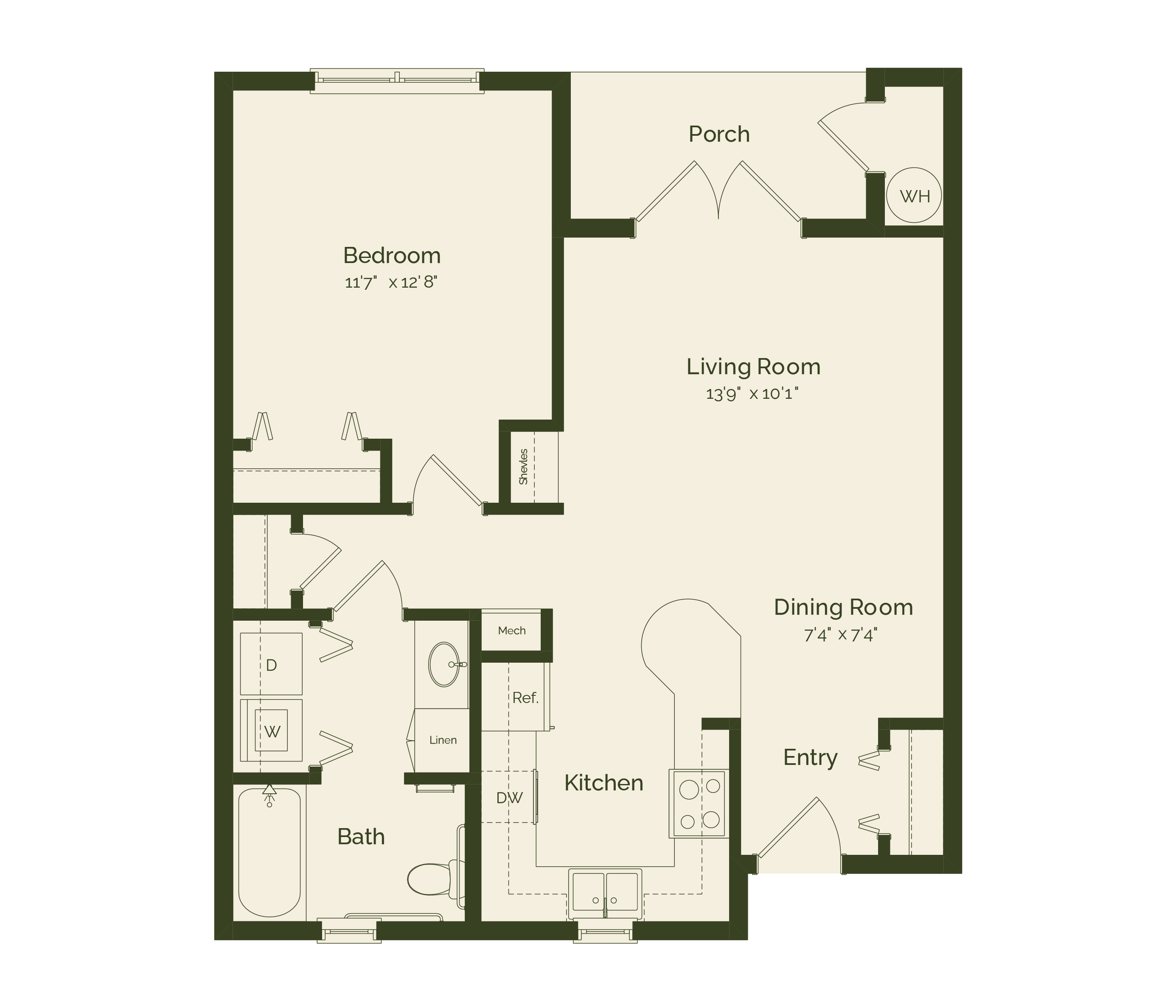 1x1 floor plan layout