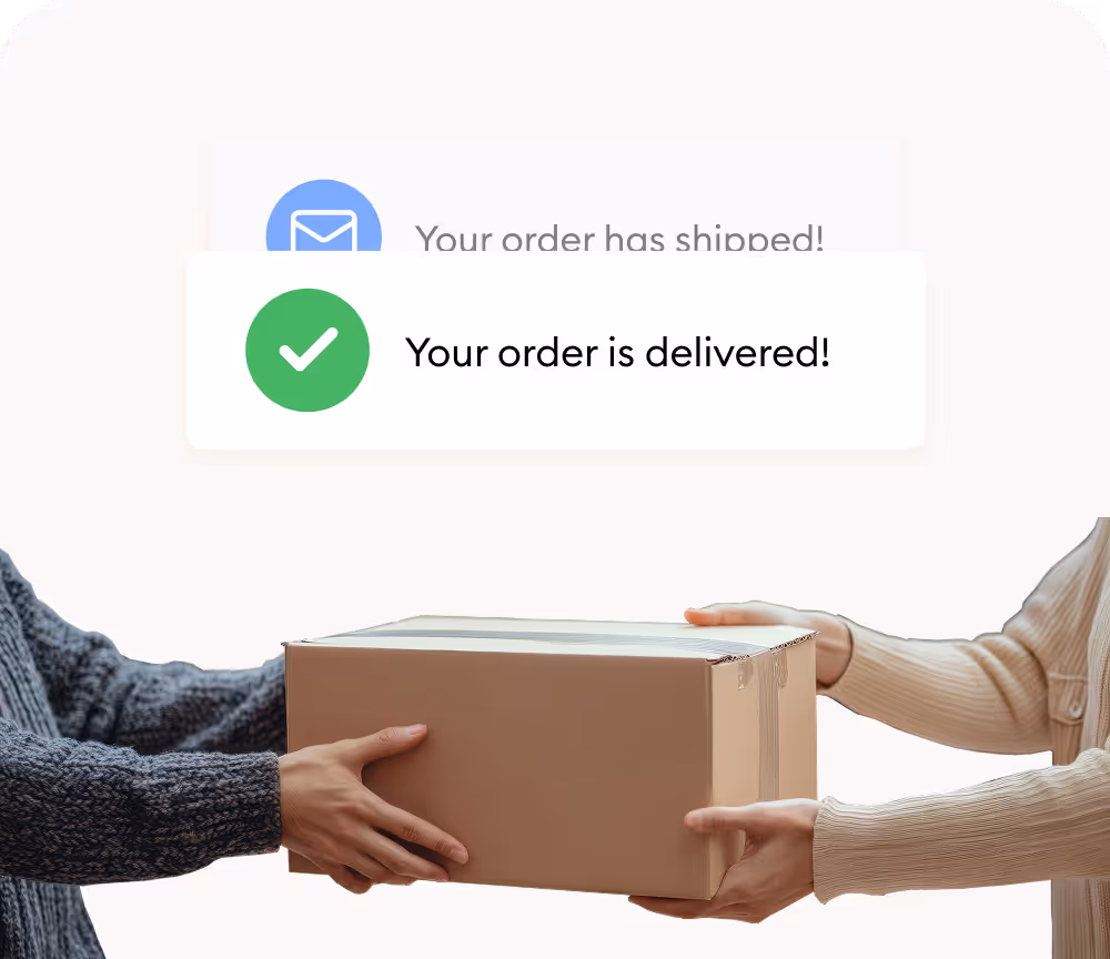 A package being hand delivered with shipment statuses