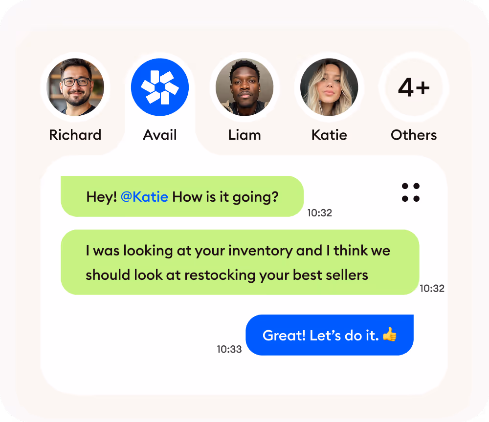 Team messages showing collaboration between teammates in Avail