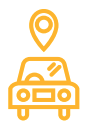 A icon of a car facing forward with a location pin above it.