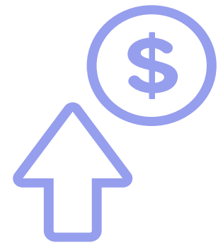 An arrow icon point up next to a dollar sign in a circle.