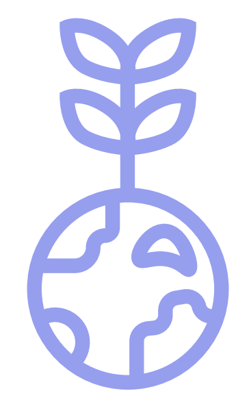 An icon of a globe with a small plan growing out of the top of it