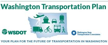 Washington Transportation Plan blue logo with cyclist and modes of transport 