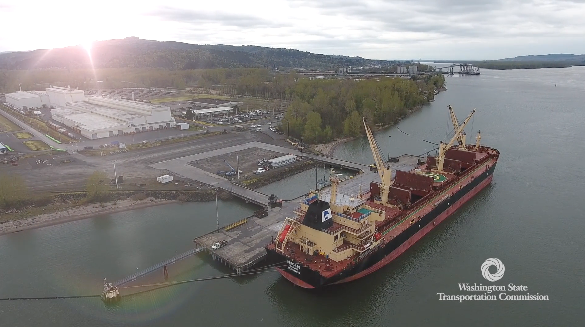 Loading cargo ship at port in Washington State