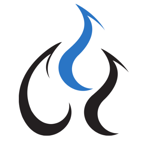 The ProSolutions logo. It's abstract, combining flames and water droplets to create a 3 piece flame representing heating, airflow, and plumbing.