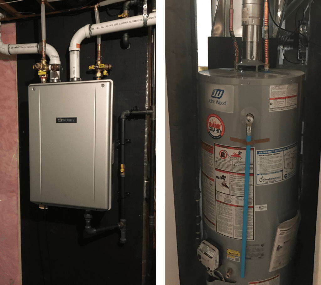 hot water heater buying guide - tankless water heater vs traditional water heater