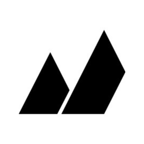 Black geometric shapes resembling two adjacent triangles of different sizes on a white background.