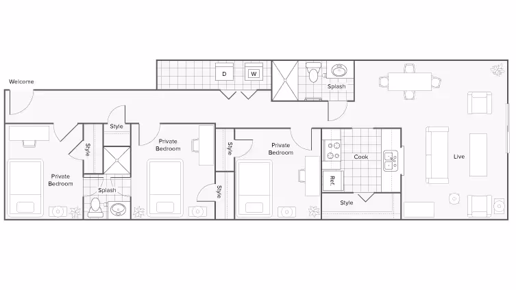 3 Bedroom 2 Bath Georgia floor plan layout