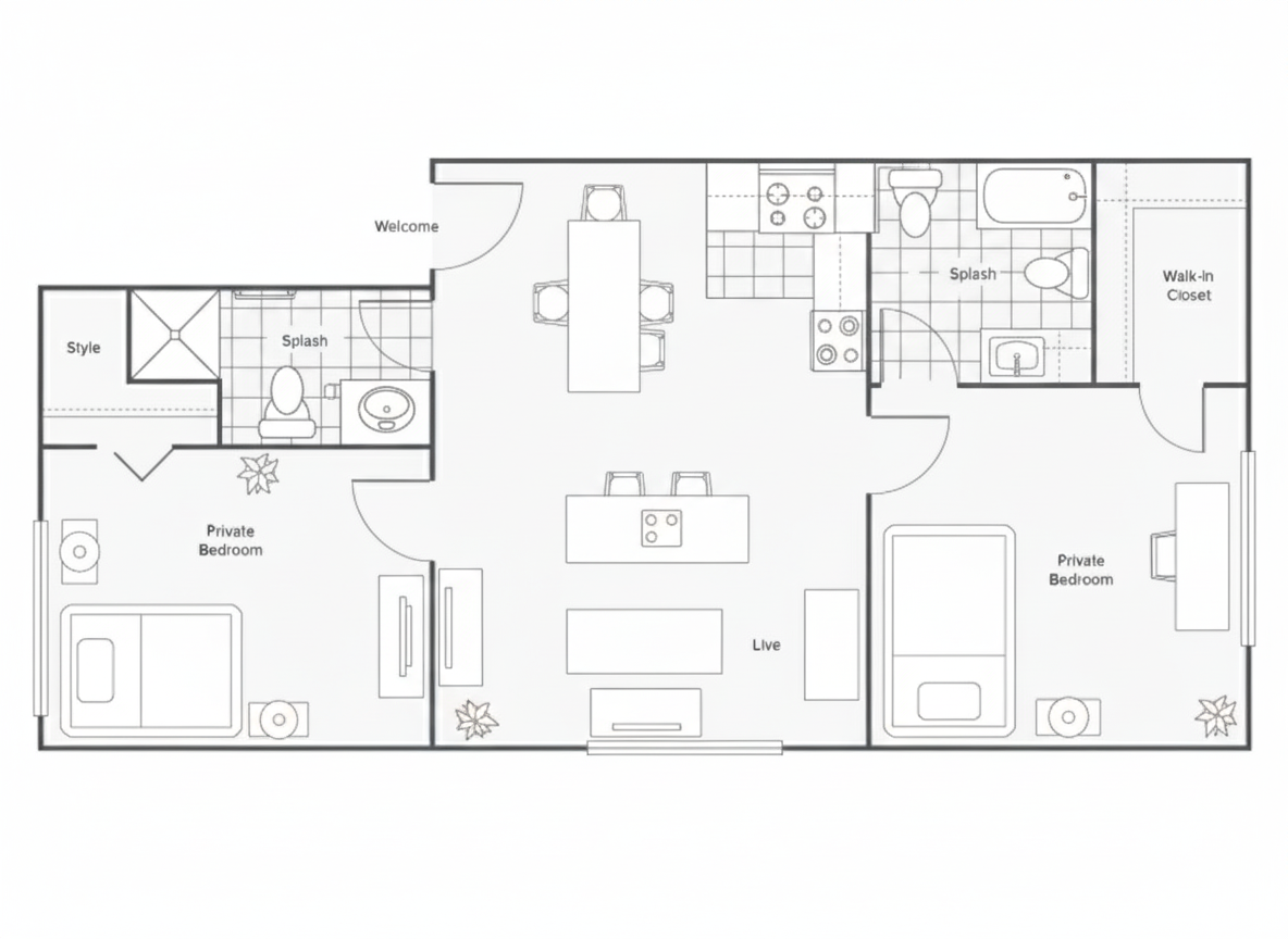 2 Bedroom 1 Bath Georgia floor plan layout