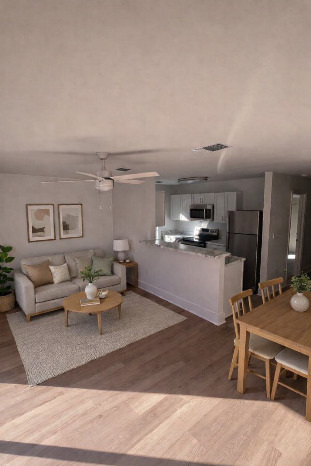 kitchen and living room overview 