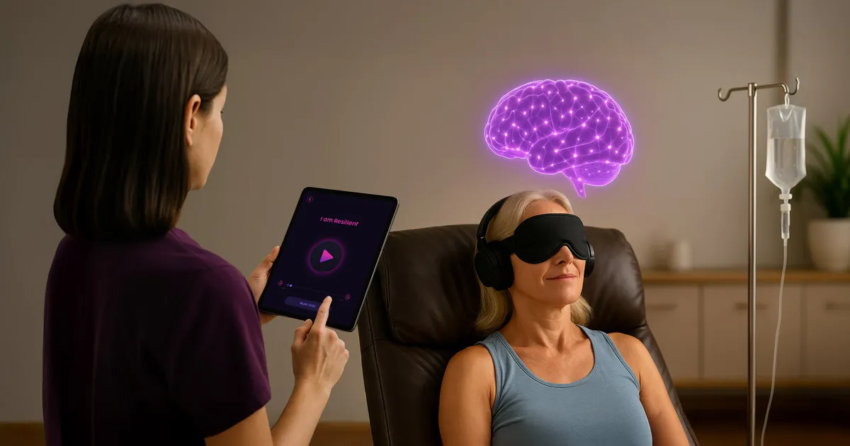Relaxed patient during ketamine therapy listening to Limitless Guided Visualizations Macrodose for ketamine therapy sessions  