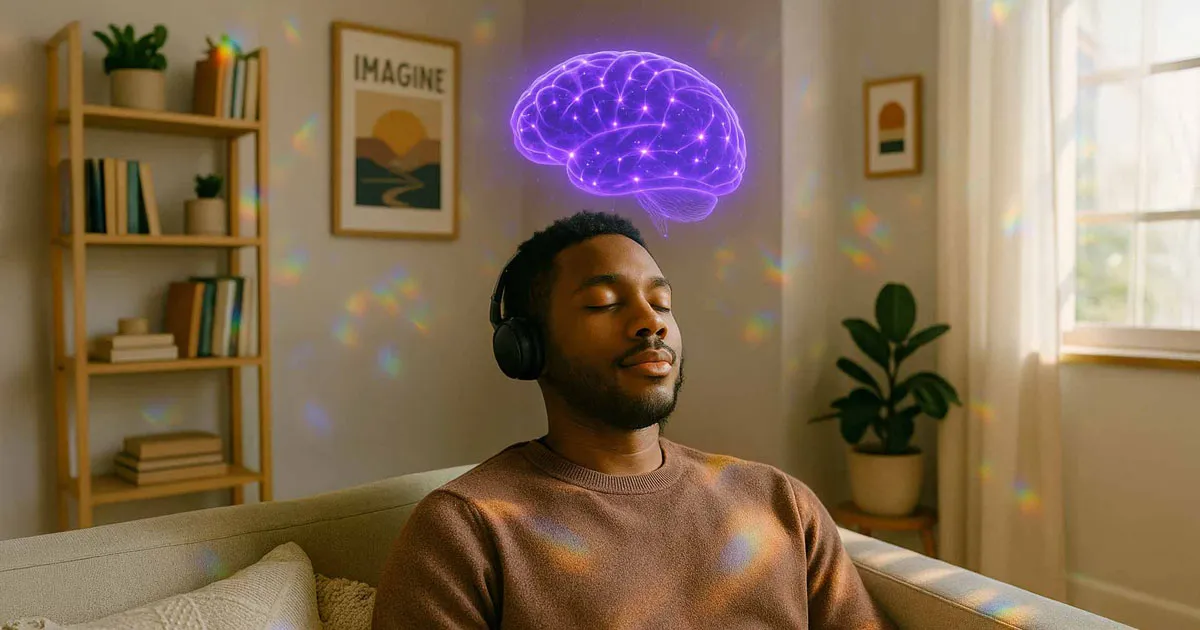 image of someone with a tea and a pastry journaling while listening to Limitless Guided Visualizations