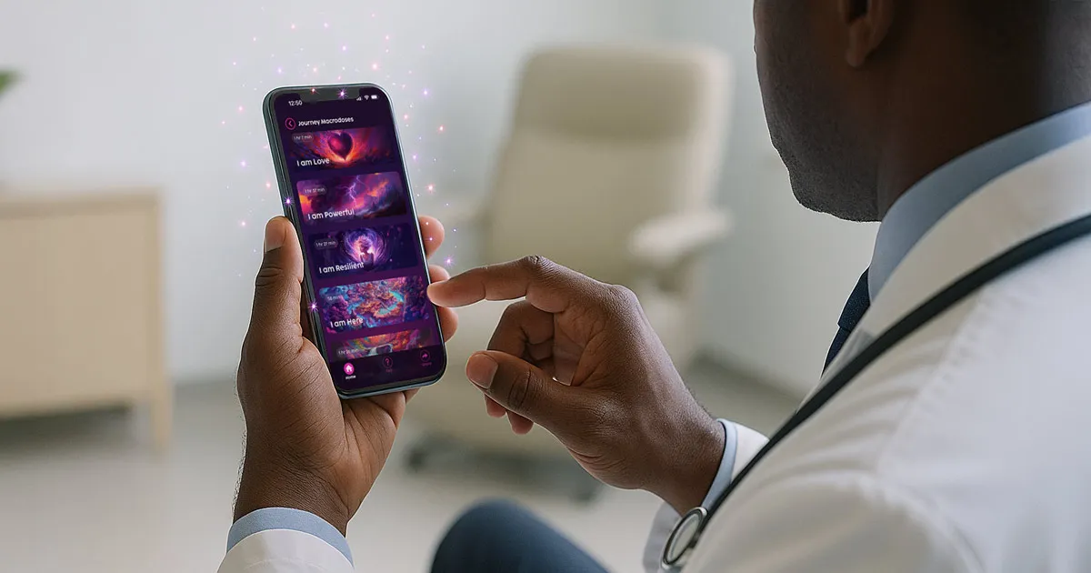 A doctor is selecting a guided visualization in the Limitless app.