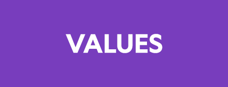 a purple box with the word values written in white