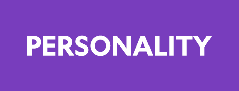 a purple box with the word personality written in white