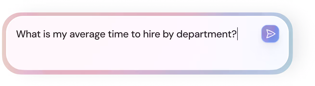 Teemo question input bar showing a user asking “What is my average time to hire by department?” for workforce planning and hiring analytics.