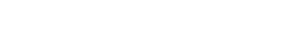 White stylized text logo reading 'Grady Olsen' in a modern serif font on transparent background.