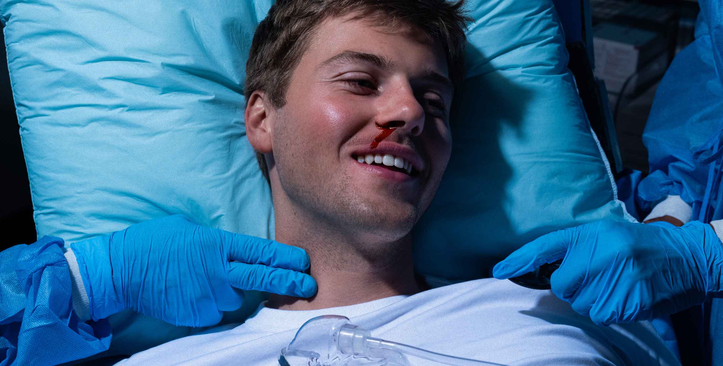 Ruel lying in hospital bed with blood nose. I can Die Now video clip