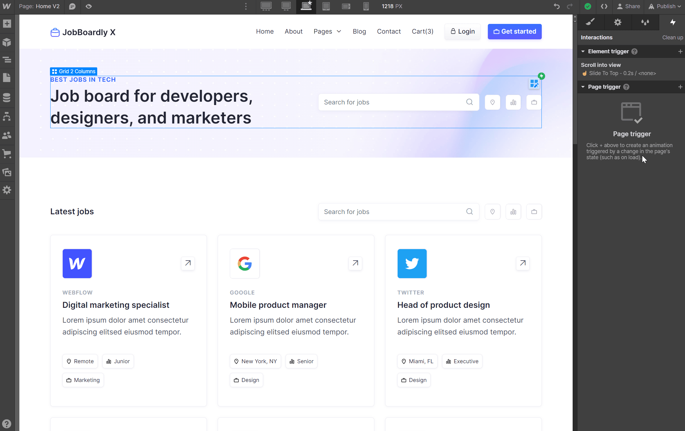 Start Here Interactions - JobBoardly X Webflow Template