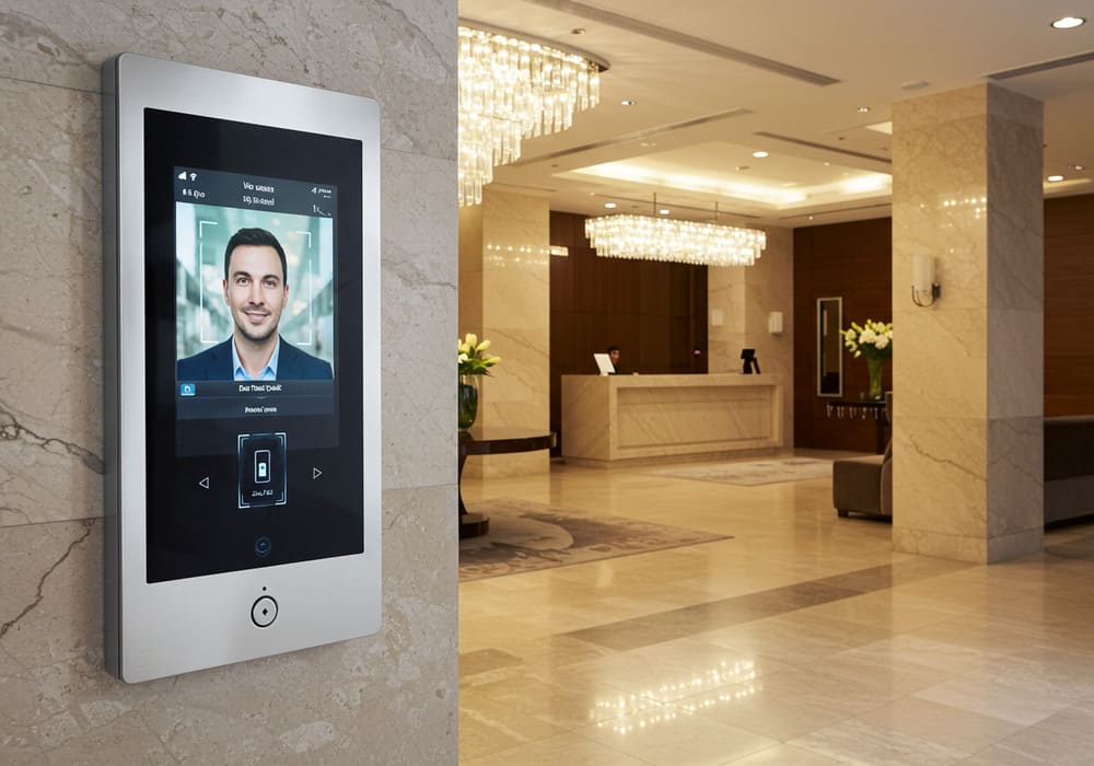 Smart entry access pad with camera at Dubai apartment entrance