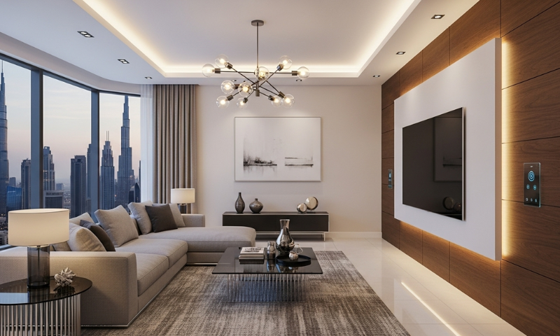 Smart electrical design in a modern Dubai apartment living room