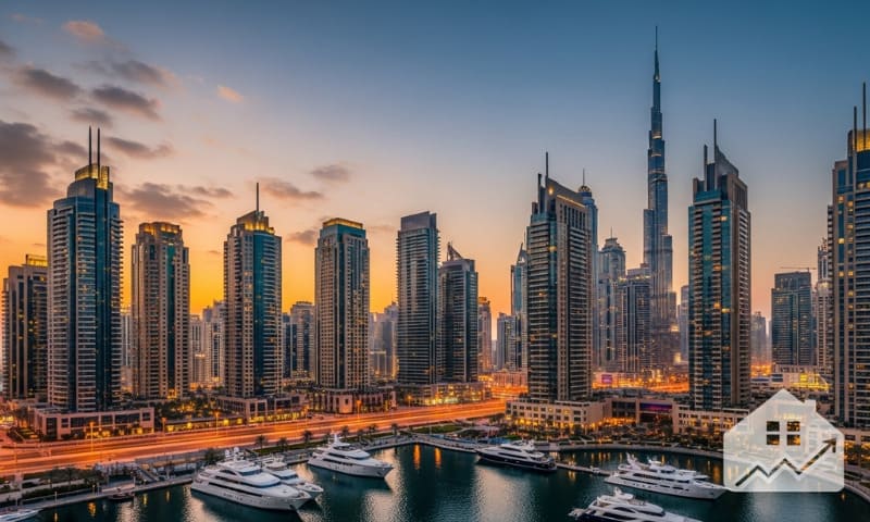 Dubai skyline showing luxury apartments and property investment districts.