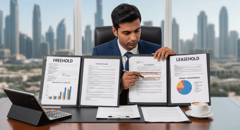 Investor comparing Dubai freehold and usufruct property ownership options