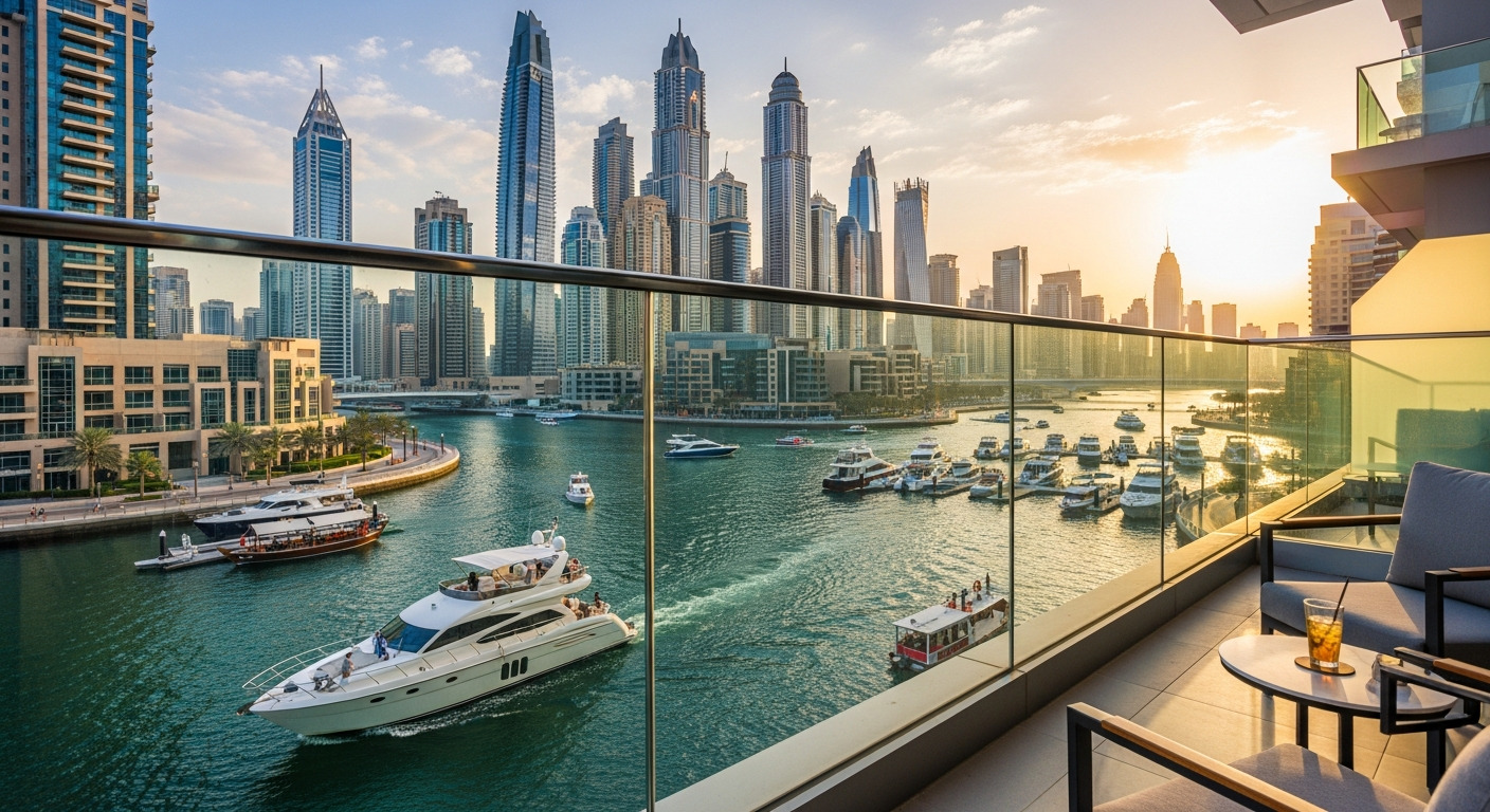 Waterfront apartments near Dubai Marina in Dubai with skyline view