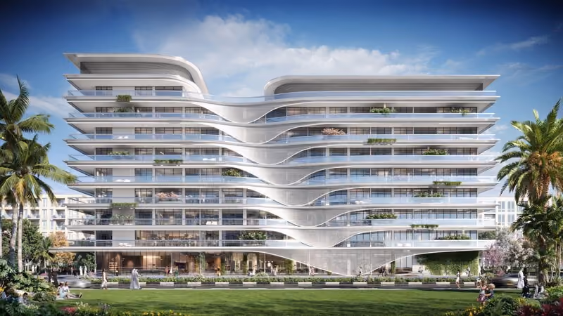 Modern luxury residential building in Arjan Dubai highlighting family-friendly communities and secure property investment.