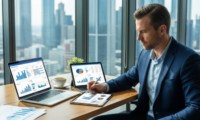 Real estate investor analyzing Dubai property data showing boutique development ROI and rental yields