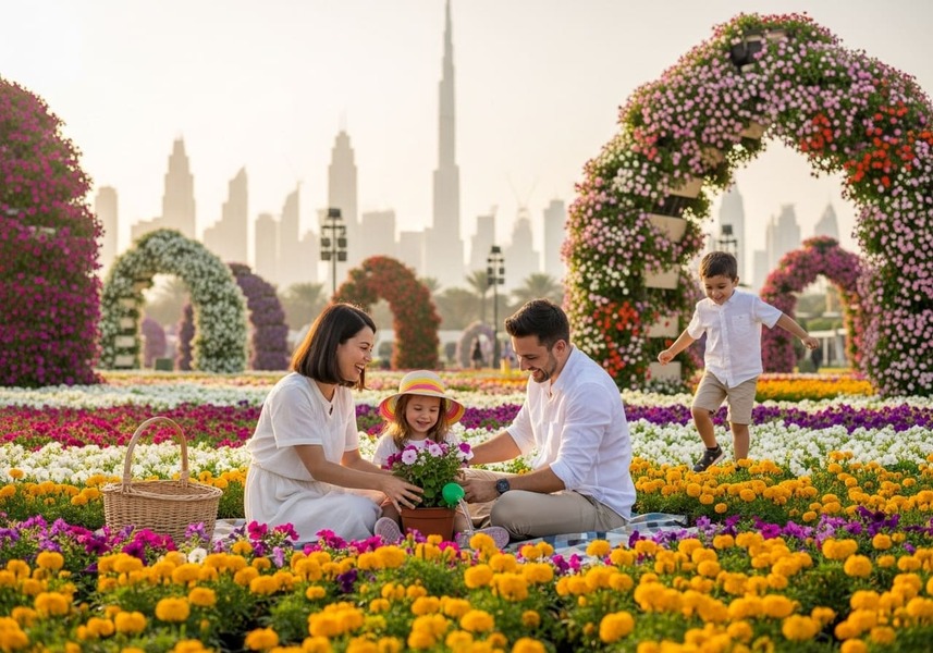 Miracle Garden, Motor City Autodrome, and Mall of the Emirates near Arjan Dubai.