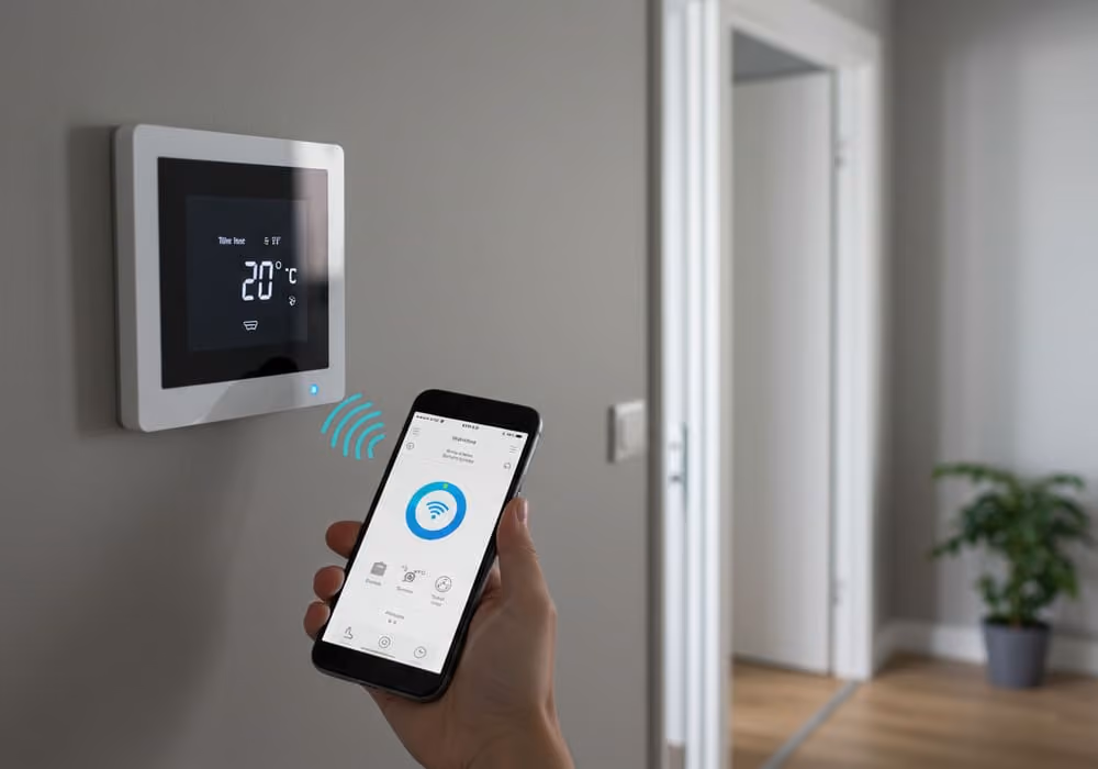 Smart thermostat with smartphone app in Dubai apartment
