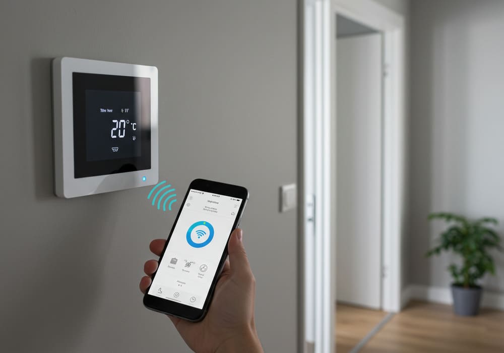 Smart thermostat with smartphone app in Dubai apartment