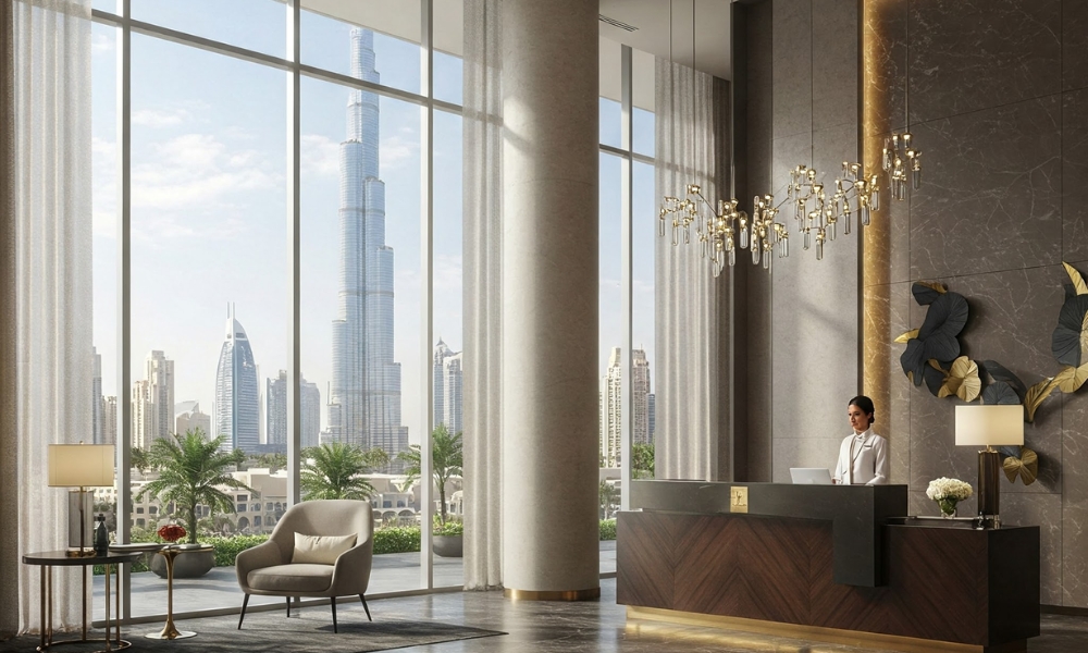 Luxury apartment lobby in Dubai