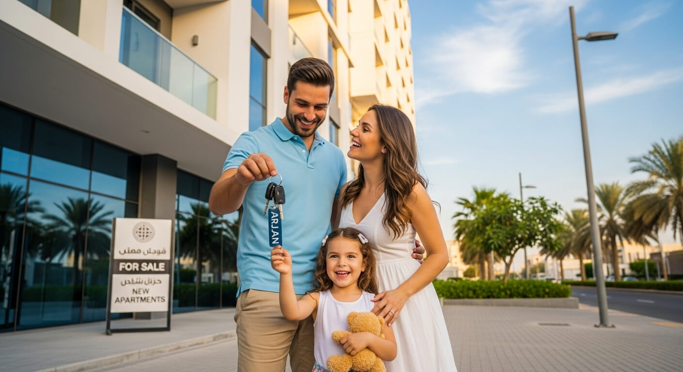 New homeowners celebrating Dubai apartment purchase