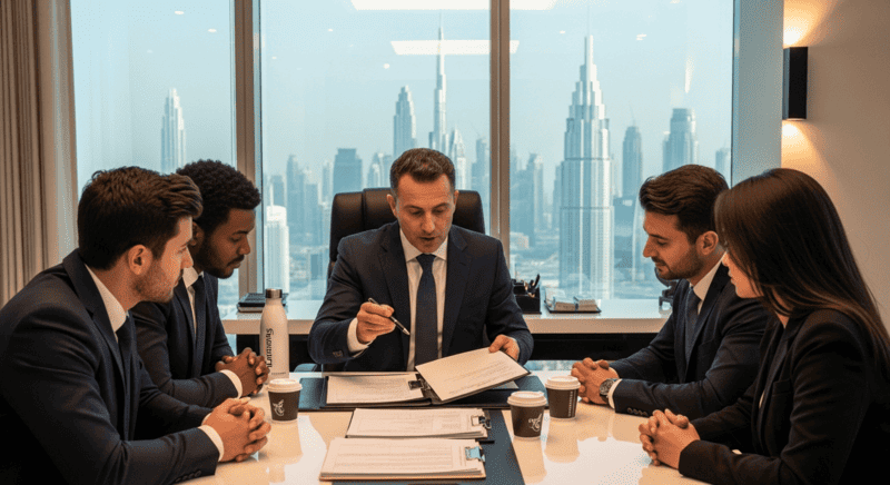 Legal consultant explaining usufruct property rights to Dubai investor.