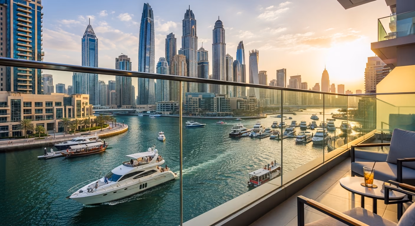 Waterfront apartments near Dubai Marina in Dubai with skyline view