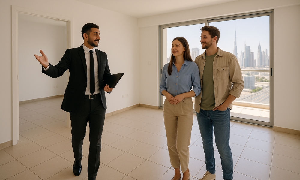 Couple exploring 2 BHK apartment for sale in Dubai