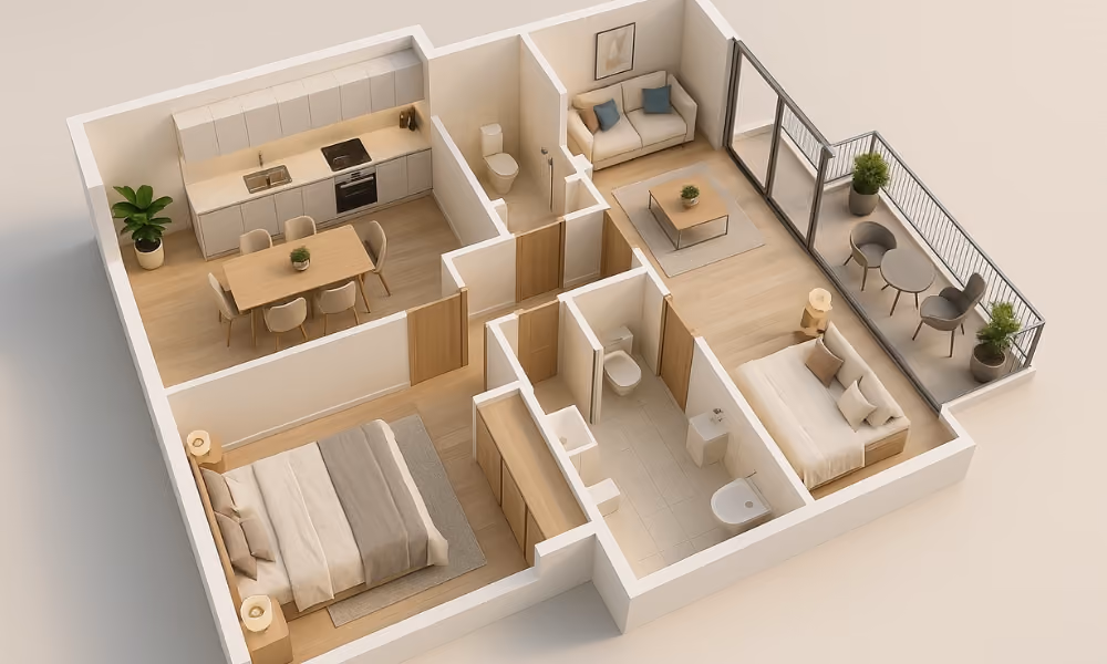 Floor plan of 1 BHK apartment in Arjan, Dubai